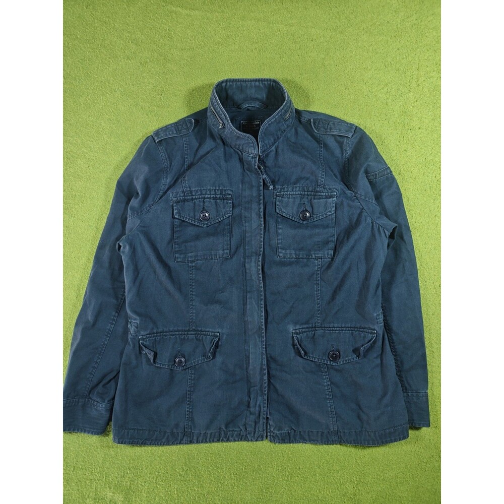 Abercrombie & Fitch Utility Field Jacket Womens Xl Blue Cotton Full-Zip Pockets